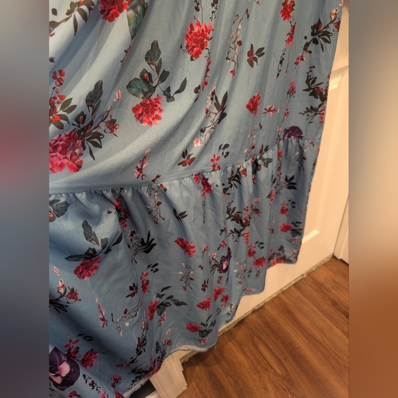 Boutique Blue Floral Ruffle Maxi Dress Long Sleeve Cottagecore Wedding Boho L - Picture 6 of 9